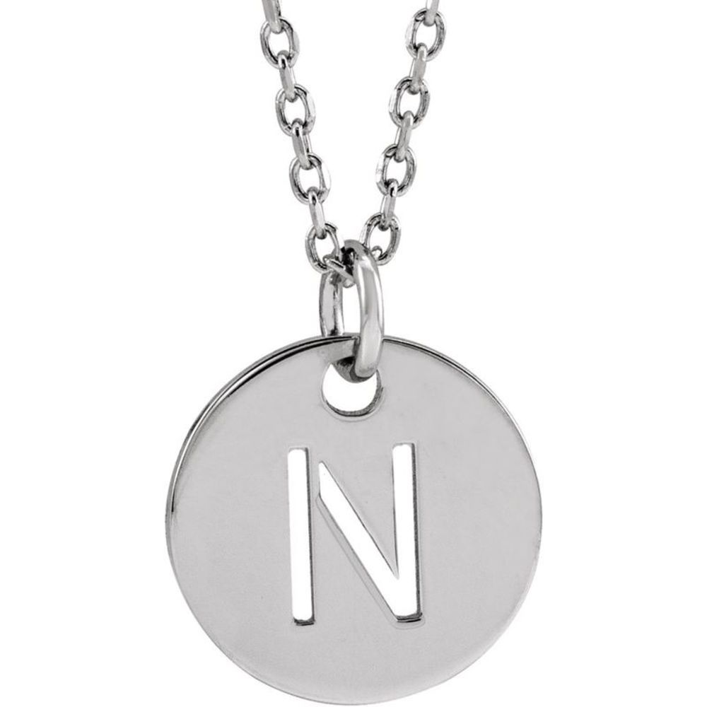 Sterling Silver Initial N, Small 10mm Pierced Disc Necklace, 16-18 In.